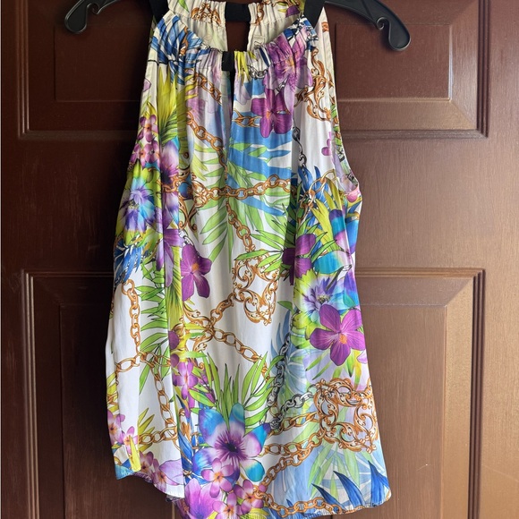 Jennifer Lopez Tropical Floral Sleeveless Top Size Medium - Picture 2 of 3